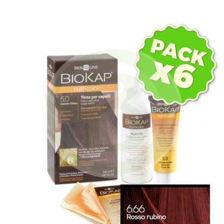 Pack 6x Tinte Nutricolor 6.66 Rojo Rubí 140Ml. Biokap