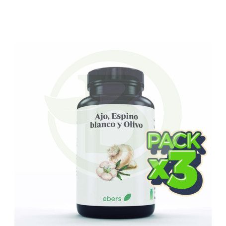 Pack 3x Ajo + Espino Blanco+ Olivo 700 Mg 60 Perlas Ebers