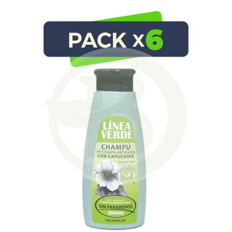 Pack 6x Champú Anticaspa-Anticaída Capuchina 400Ml. Linea Verde