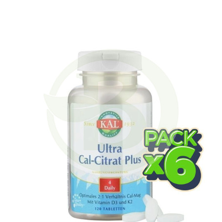 Pack 6x Ultra Cal-Citrate+K2 120 Comprimidos Kal