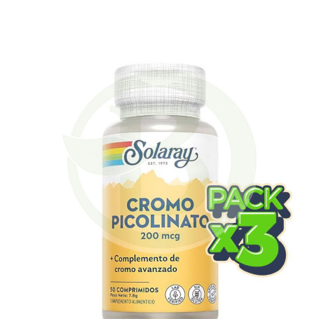 Pack 3x Cromo Picolinato 200Mcg. 50 Tabletas Solaray