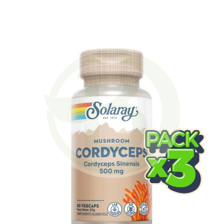 Pack 3x Cordyceps Fermented 500Mg. 60 Cápsulas Solaray