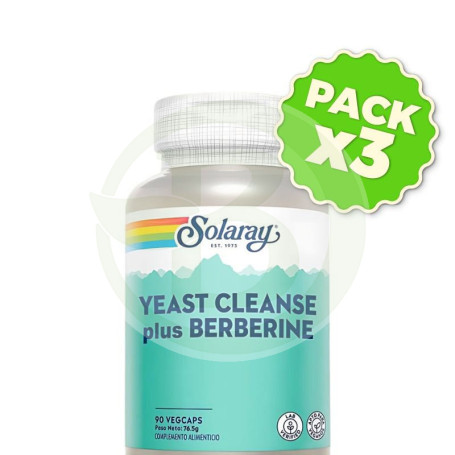 Pack 3x Yeast Cleanse Plus Berberine 90 Cápsulas Solaray