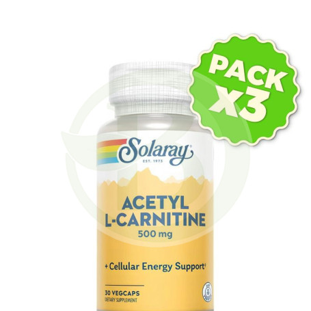 Pack 3x Acetyl L-Carnitine 500Mg 30 Cápsulas Vegetales Solaray