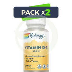 Pack 2x Vitamine D3 400UI 120 Perles Solaray