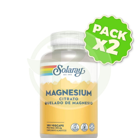 Pack 2x Magnesium Citrate 180 Cápsulas Solaray