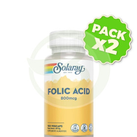 Pack 2x Ácido Fólico 800Mcg. 100 Cápsulas Vegetales Solaray