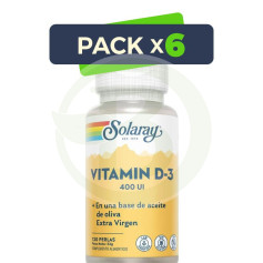 Pack 6x Vitamine D3 400UI 120 Perles Solaray