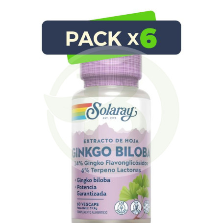 Pack 6x Ginkgo Biloba 60Mg. 60 Cápsulas Solaray