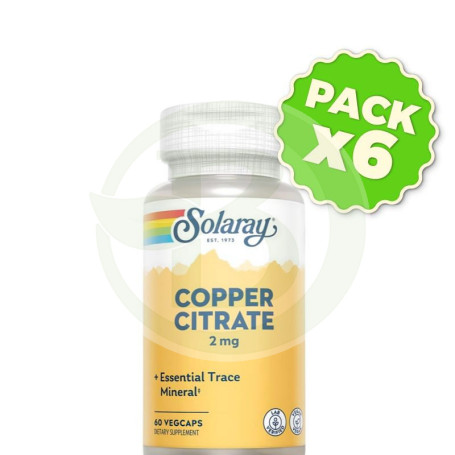 Pack 6x Cobre Citrato 2Mg. 60 Cápsulas Solaray