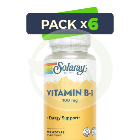 Pack 6x Vitamina B1 100Mg 100 Cápsulas Vegetales Solaray