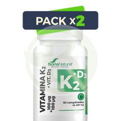 Pack 2x Vitamine D3+K2 Libération Prolongée 60 Comprimés Soria Natural