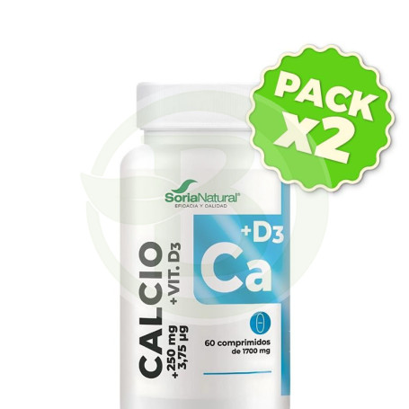 Pack 2x Calcio+Vit D3 Liberación Sostenida 60 Comprimidos Soria Natural