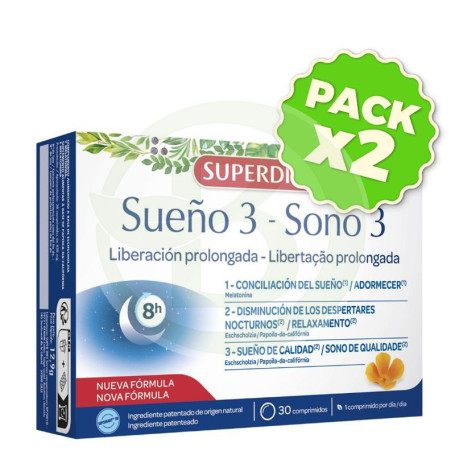 Pack 2x Sueño 3 Liberación Prolongada 30 Comprimidos Superdiet
