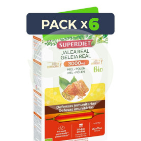 Pack 6x Jalea Real Miel + Polen Bio 3000Mg 20 Ampollas Superdiet