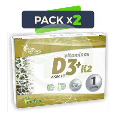 Pack 2x Vitamines D3 et K2 2.500Ui 60 Gélules Pinisan