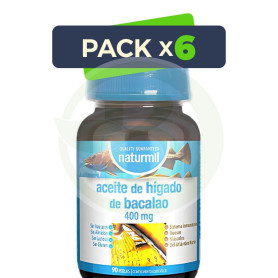 Pack 6x Aceite De Hígado De Bacalao 400Mg 90 Perlas Naturmil