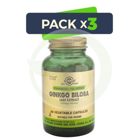 Pack 3x Ginkgo Biloba 60 Cápsulas Solgar