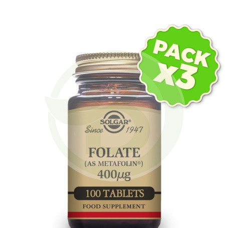 Pack 3x Folato (Metafolín) 100 Cápsulas Solgar