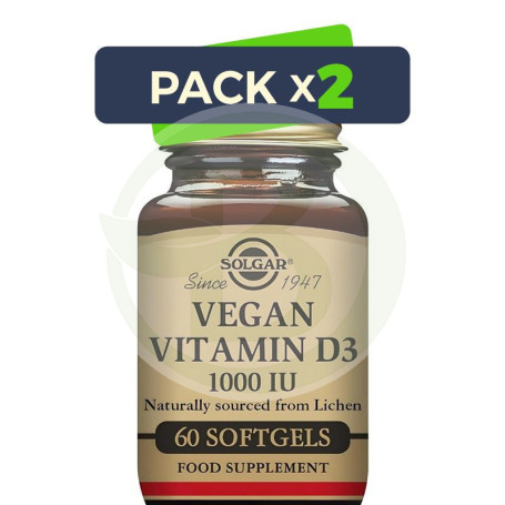Pack 2x Vegan Vitamina D3 1000Ui 60Capsulas Solgar
