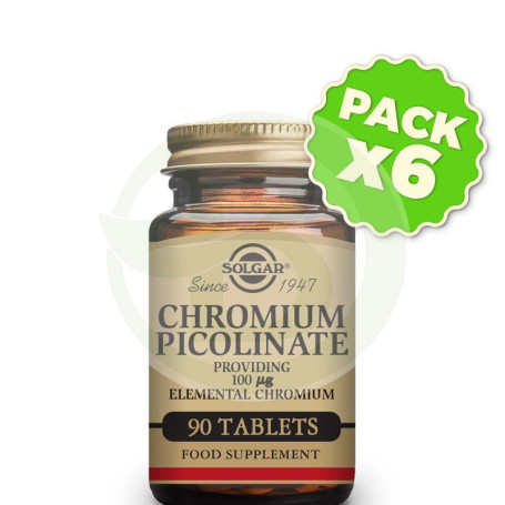Pack 6x Cromo Picolinato 100Mcg. 90 Tabletas Solgar