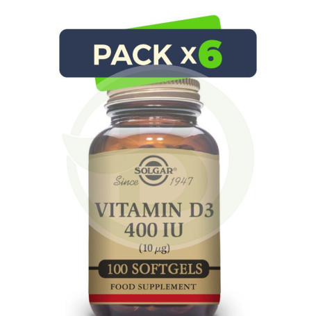 Pack 6x Vitamina D 400UI 100 Cápsulas Solgar