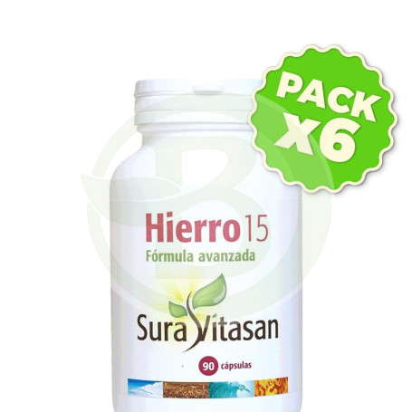 Pack 6x Hierro 15 90 Cápsulas Sura Vitasan