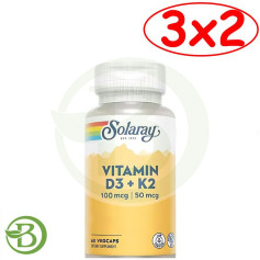 Pack 3x2 D3 &amp; K2 (MK7) 60 Gélules Solaray