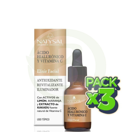 Pack 3x Elixir Facial de Ácido Hialurónico y Vitamina C 15Ml. Natysal