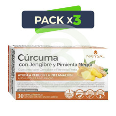 Pack 3x Curcuma + Gingembre + Poivre Noir 30 Gélules Natysal