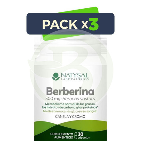 Pack 3x Berberina 500Mg con Canela y Cromo 30 Cápsulas Natysal