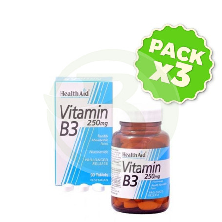 Pack 3x Vitamina B3 (Niacinamida) 250Mg. Health Aid