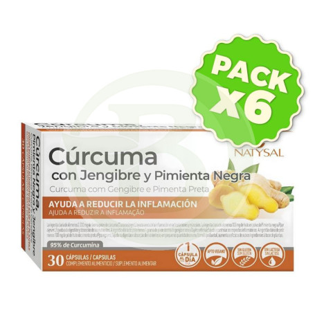 Pack 6x Cúrcuma + Jengibre + Pimienta Negra 30 Cápsulas Natysal