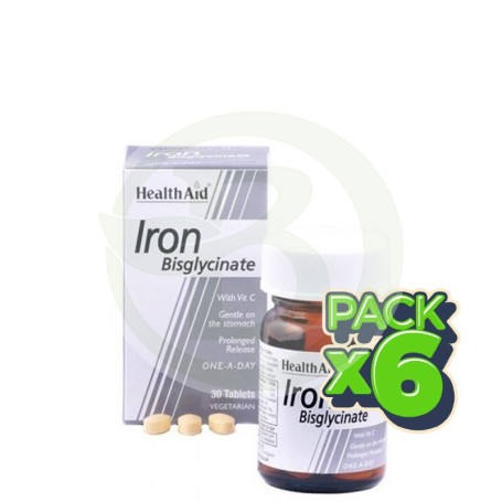 Pack 6x Hierro (Bisglicinato) 30Mg. 30 Comprimidos Health Aid