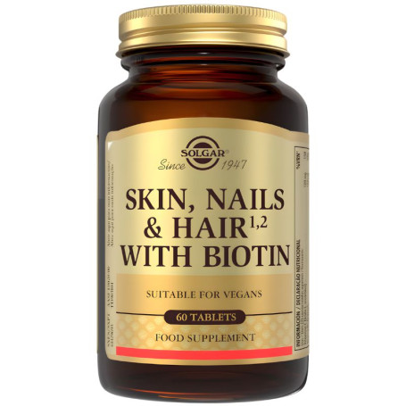 Cheveux, Peau et Ongles avec Biotine 60 Comprimés Solgar