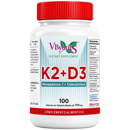 Vitamine D3+K2 Ménaquinone MK7+D3 100 Perles Vbyotics