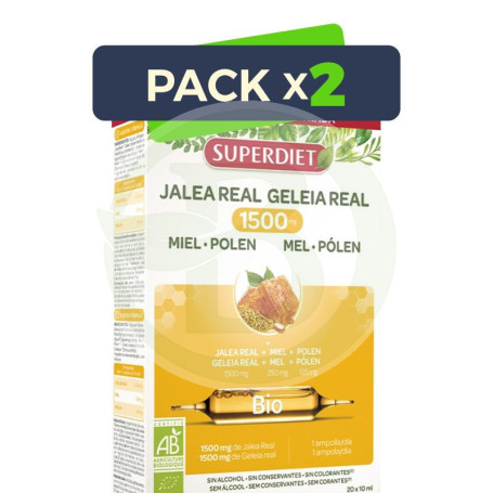 Pack 2x Jalea Real Miel + Polen Bio 1500Mg 20 Ampollas Superdiet