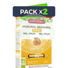 Pack 2x Jalea Real Miel + Polen Bio 1500Mg 20 Ampollas Superdiet