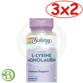 Pack 3x2 L-Lysine y Monolaurin 60 Cápsulas Vegetales Solaray