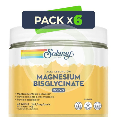 Pack 6x Bisglicinato De Magnesio en Polvo 179G Solaray