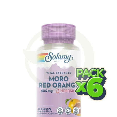 Pack 6x Moro Red Orange 400Mg Morosil 30 Cápsulas Vegetales Solaray