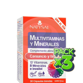 Pack 3x Multivitaminas y Minerales Mujer Probióticos 30 Cápsulas Natysal